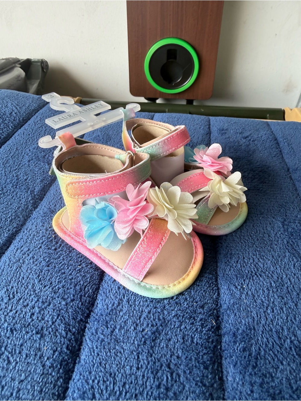 Laura Ashley Pastel Rainbow Floral Baby Sandals - Pink, Blue, Cream
